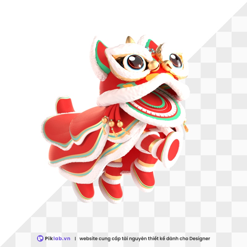 Design resource lion dance happy new year tet holiday isolated on transparent múa sư tử PNG tết